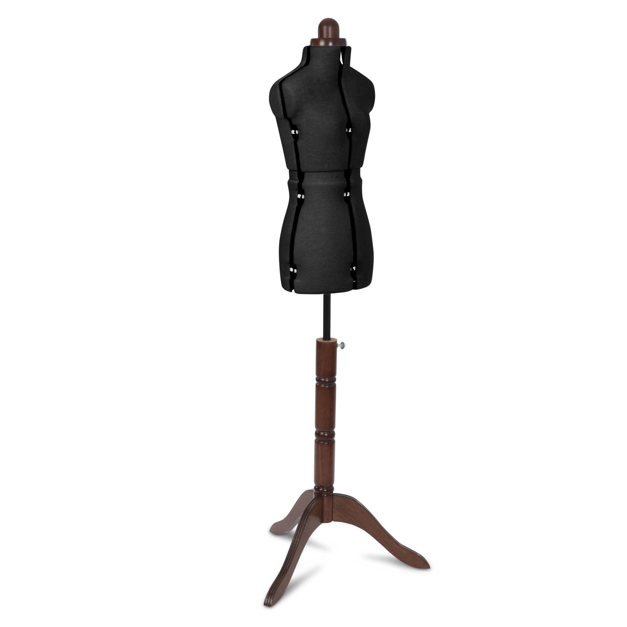 Lady Valet Schneiderbüste XS Schwarz – verstellbare Schneiderpuppe Größe 34–38 | Retro Design mit Holz-Dreifuß & 8-teiligem System