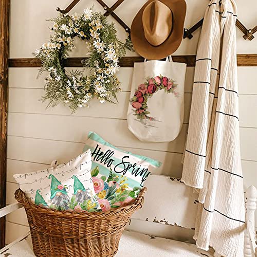 Image of Spring Pillow Covers 18x18 Set of 4 Farmhouse Spring Decor Bloom Floral Gnomes Spring Pillows Decorative Throw Pillows Spring Decorations A542-18