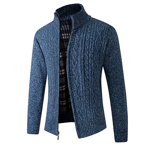 JYG Cardigan Sweaters for Men Full Zip Fleece Lined Up Stand Collar Slim Fit Knitted Sweater with 2 Front Pockets
