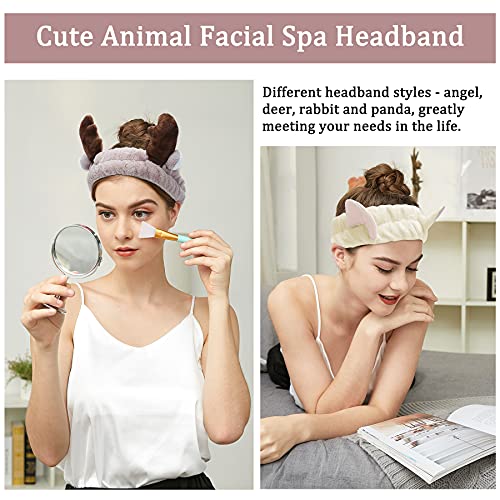 Spa Headband - 3 Pack Women Facial Makeup Headband Coral Fleece Deer Angel Rabbit Hair Bands For Washing Face (Multi-Colored G) #TOP5