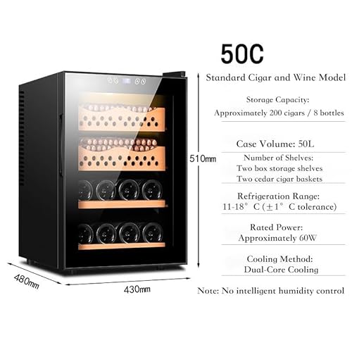 PoiToe Intelligenter elektrischer Humidor, elektrischer Weinschrank, Kühlhumidor mit Einer Kapazität von ca. 200 Zigaretten/8 Flaschen, Zedernholzverkleidung, 2 Regale und 2 Humidore 4 PoiToe Intelligenter elektrischer Humidor, elektrischer Weinschrank, Kühlhumidor mit Einer Kapazität von ca. 200 Zigaretten/8 Flaschen, Zedernholzverkleidung, 2 Regale und 2 Humidore