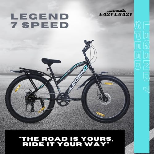 Image of EAST COAST Legend MultiSpeed Cycle /Bike with Inbuilt Carrier FS & DD Brake 26 T Mountain Cycle, Black