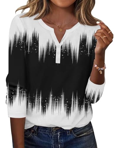 Zeagoo Ladies Tops and Blouses V Neck Long Sleeve Shirts 2025 Fall Fashion Clothes Business Work Outfits Gradient Black White