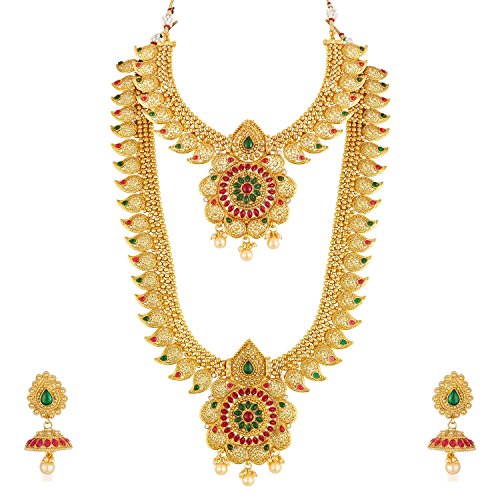 Crunchy Fashion Bollywood Style Gold Plated Traditional Indian Jewelry Necklace Set with Earrings & Tika for Women/Girls (Style-3)