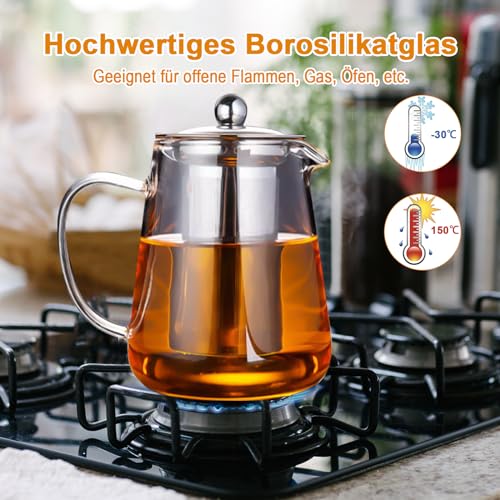 Foto von Cieex Teekanne mit Siebeinsatz und Stövchen, Teekanne aus Glas, Kaffeekannen Borosilikatglas 1200 ml + 4 * 120 ml Glas Teetasse für Schwarzen Tee, Grüner Tee, Duftender Früchtetee