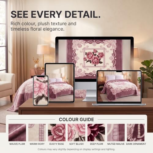 Image of BSB HOME 280 GSM Mink Blanket, Premium Soft Warm Cozy Plush Blanket for Double Bed, Ultra Soft Comfortable Winter Bedding, Elegant Printed Blanket, 90 x 100 Inches (229 x 254 cm) - Mauve