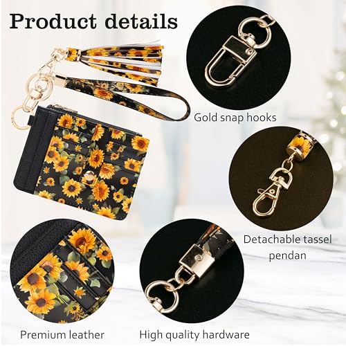 Image of KNGITRYI Small Wristlet Wallets for Women RFID Credit Card Holder Wallet Keychain Wristlet Wallet Credit Card Wallets for Women (Sunflower)