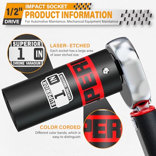 Image of 1 /2 inch Drive Impact Socket, 1 inch Deep Socket, SAE, 6 Point, CR-V, for Car Repair, Loosen the Fastening Nut