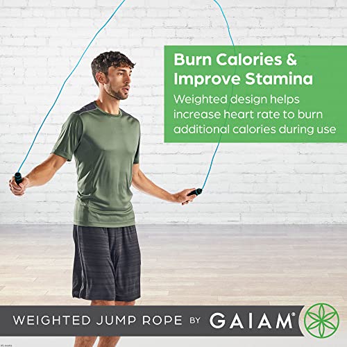 Image of Gaiam Weighted Jump Rope for Men and Women - 1lb Heavy Foam Handles Set - Adjustable Exercise Rope Length for Fitness and Training - Helps Burn Calories and Improve Stamina (1-Pound Set)