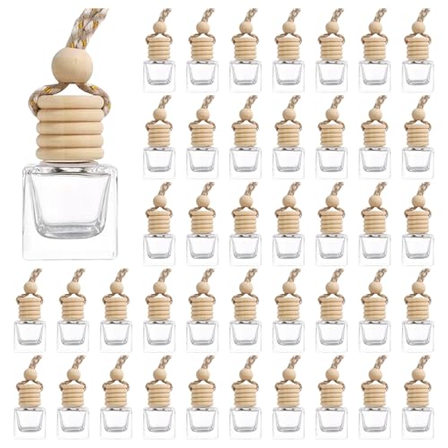 100Pcs Hanging Car Air Freshener Diffuser, 8ml Empty Glass Essential Pendant Bottles, Automotive Oil Aromatherapy Fragrance Perfume Containers
