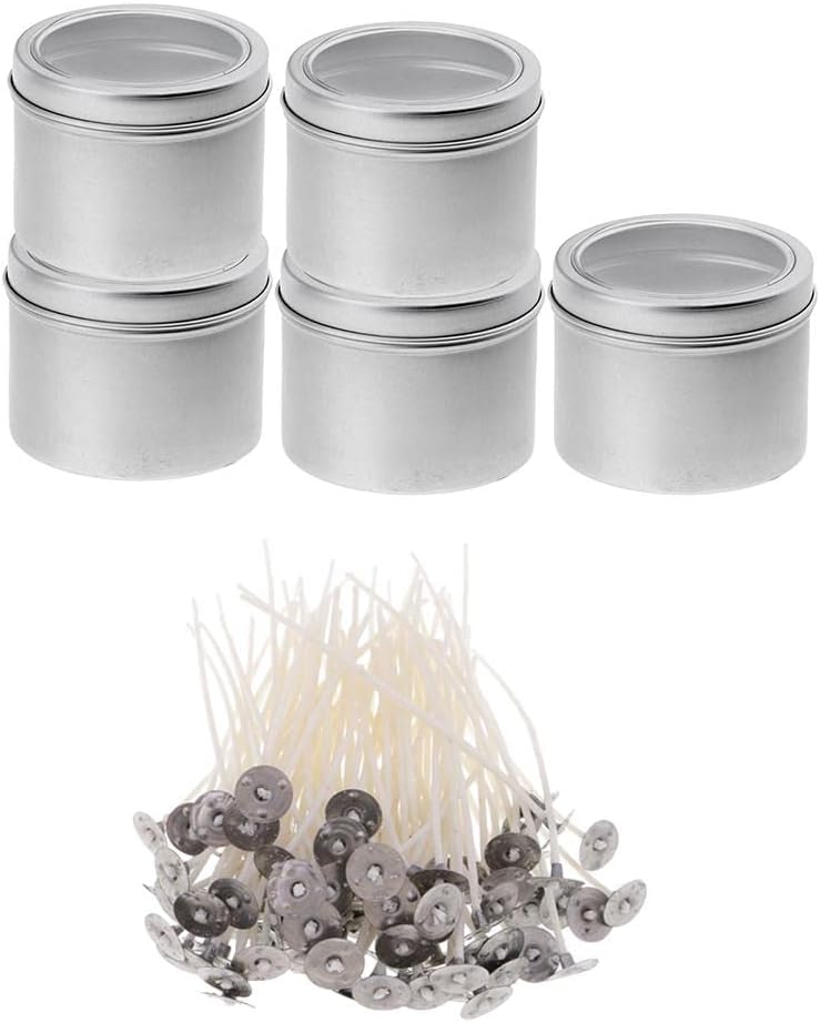 105Pcs Tin Jar Pre Tabbed Candle Wicks Kit for DIY Lip Balms & Pill Makers - & Reusable Supplies for Candle Making Craft - Gift for Crafting Enthusiasts