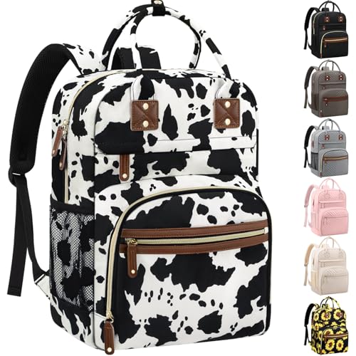 Image of Tenot Large Capacity Baby Diaper Bag Backpack with Insulated Pockets, Waterproof, Stylish Cow Print Design, Suitable for Boys and Girls