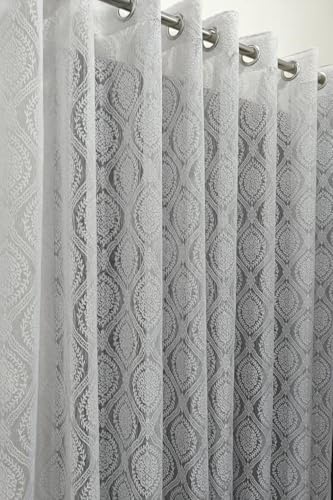 Image of Floral Semi Transparent Net Curtains 5 Feet Long Set of 3 Pcs, Sheer Curtains for Window-4 Feet X 5 Feet for Pooja Room, Drawing Room, White Color