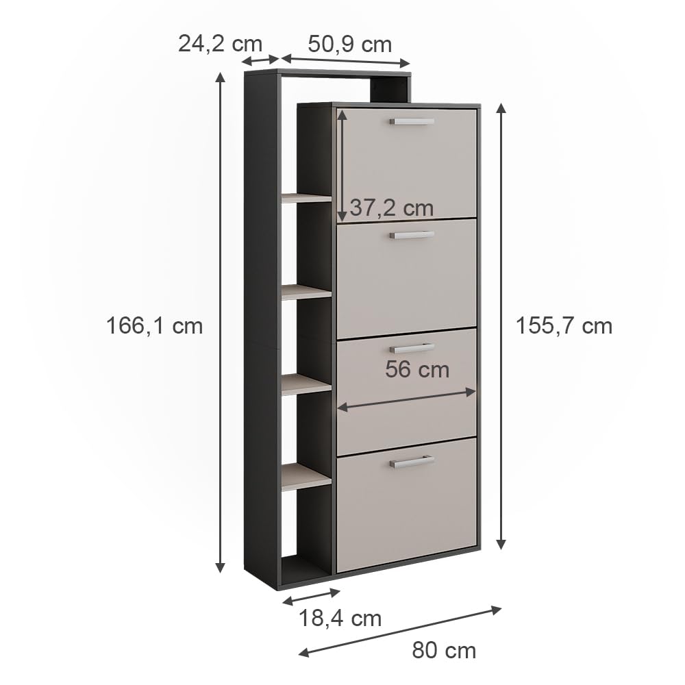 Vicco Scarpiera Orlando, Antracite/grigio, 80 x 166.1 cm con 4 scomparti, per la conservazione e l’organizzazione delle scarpe nell’ingresso