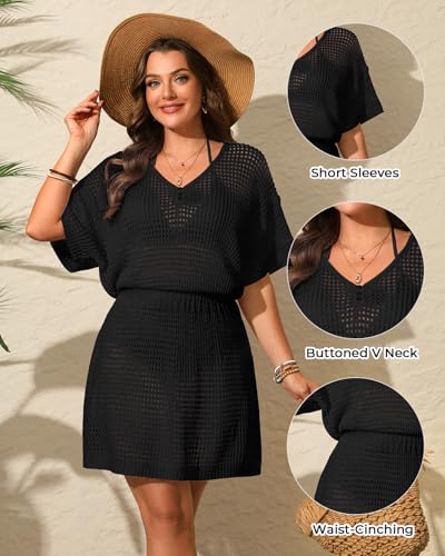 Aqua Eve Plus Size Swimsuit Cover Up - Crochet Bathing Suit Coverups 2025 Short Sleeve Beach Dress Swimwear3