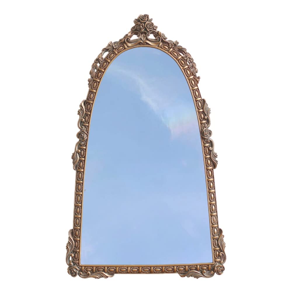 SOVOQUEGold Rustic Circle Mirror Decorative Arch Mirror,Wall Mirror Hanging Rear View Mirror Large Vintage Bathroom Mirror Accent Mirror/70 * 40Cm