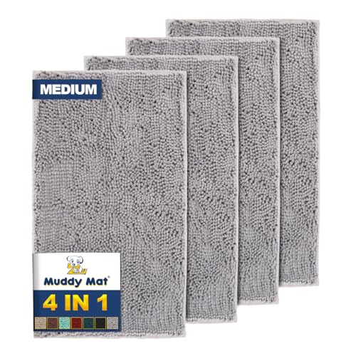 Muddy Mat® 4-Piece Grey Medium 30'X19' AS-SEEN-ON-TV Highly Absorbent Microfiber Door...