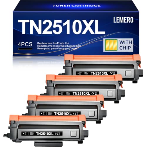 Lemero TN2510 TN2510XL Toner Kompatibel für Brother MFC-l2827dw Toner HL-L2400DWE MFC-L2800DW MFC-L2835DW MFC-L2860DW HL-L2445DW DCP-L2660DW DCP-L2627DW HL-L2400DW (4er-Pack) Schwarz mit Chip