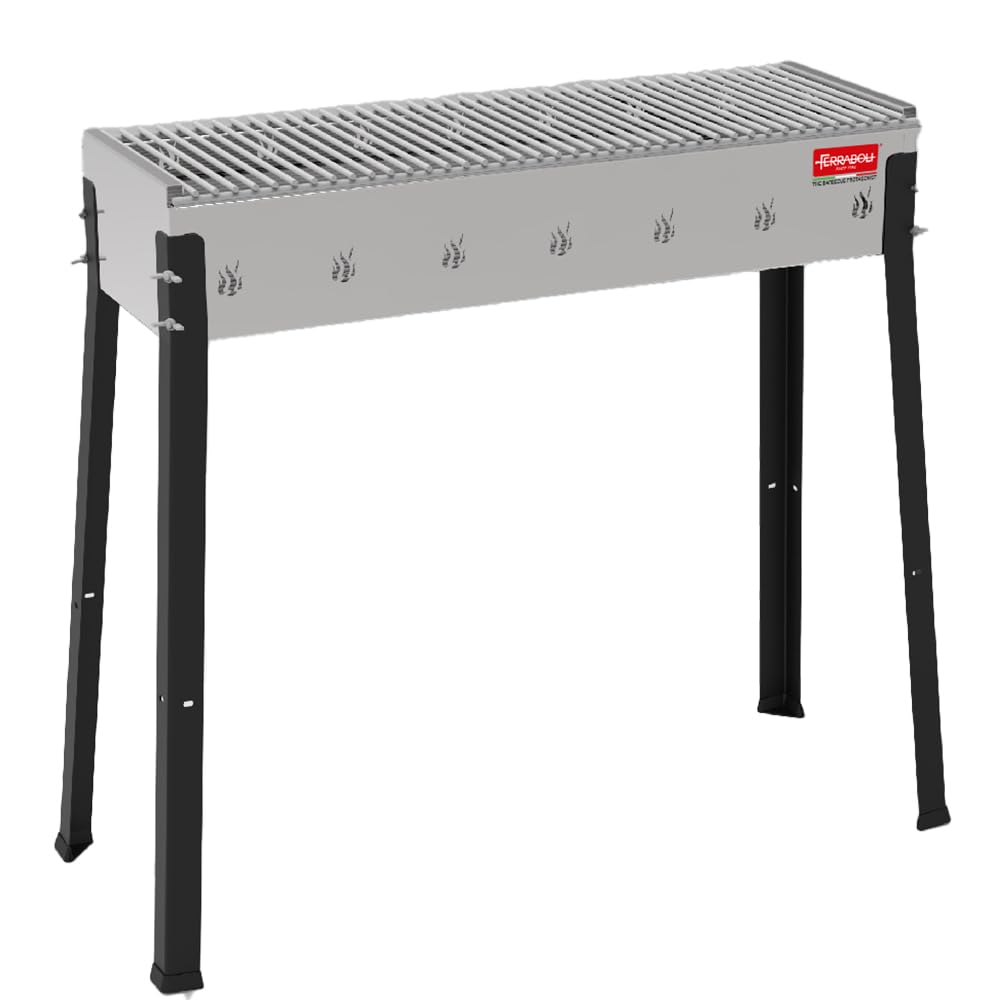 BBQ in Acciaio Braciere Cuoci Arrosticini Kebab Spiedini spilloni pesce carne con Fori di Aerazione Grande Area Cottura 77x28cm per 8-10 Persone Barbecue a Carbonella Qualita' e stile Made in Italy