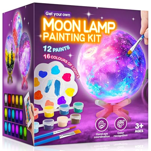 Toyzey Conjunto de artesanato pintura com candeeiro, pintura 3D luz noturna, candeeiro de lua DIY, jogo criativo para crianças, presente de aniversário, conjunto de artesanato para meninas de 6 a 12