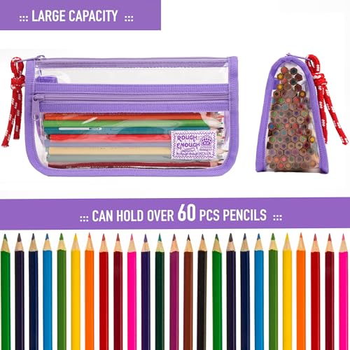 Image of Rough Enough Clear Pencil Case for School, 60+ Pencils Capacity, Purple