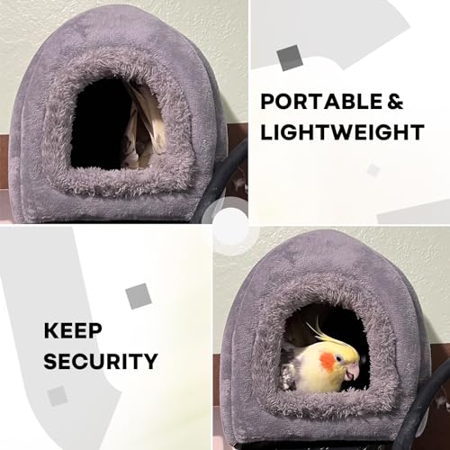 Image of QBLEEV Bird Nest House Winter Warm Bird Bed for Cage Hanging Bird Hammock Soft Plush Snuggle Hut Tent, Parrot Cage Accessories Birds Hideaway Sleeping Bed (Grey, Large)