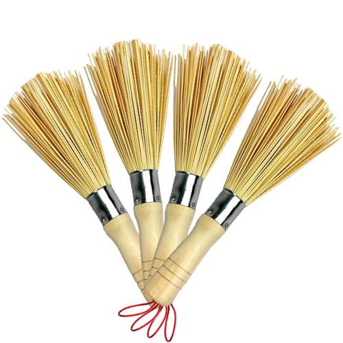 JUTSTJUKO Whisk Bamboo Scrub Brush Kitchen Cleaning Brushes Cleaning Whisk with Wooden Handle Kitchen Pan Clean Brush for Dishes Pans Wok Sink (D-4set)