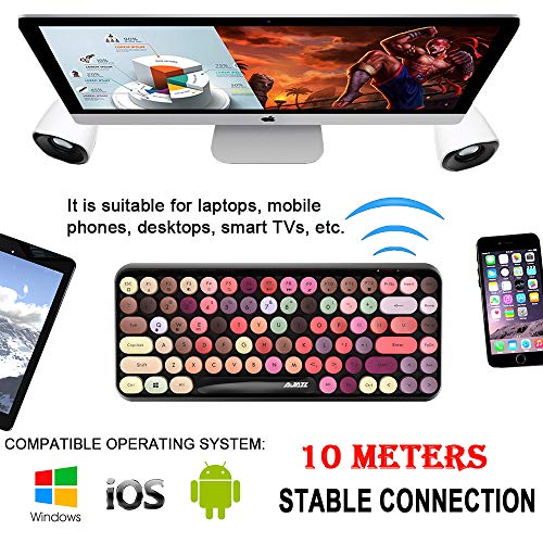 Tastiera Bluetooth wireless, simpatica tastiera compatta Mini a 84 tasti, tecnologia di connessione Bluetooth wireless a 2,4 GHz, retro keycap rotondo ABS, pannello opaco, design ergonomico (colore)