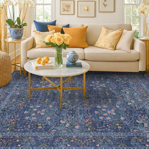 Vintage Dark Blue Living Room Rug 5x8 Area Rug -