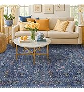 Vintage Dark Blue Living Room Rug 5x8 Area Rug - Vintage Floral Forest Washable Mat for Dining Ro...