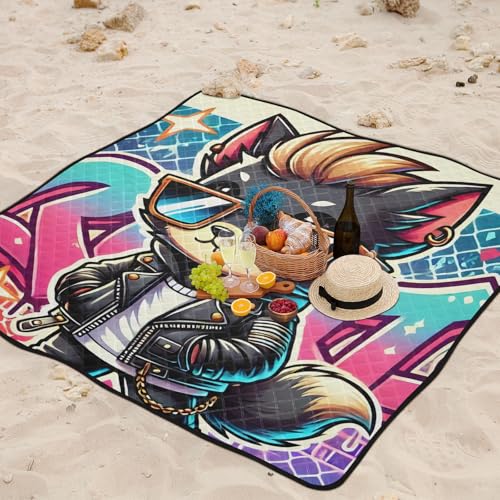 Couverture imperméable extérieur violette chat graffiti grand format lavable