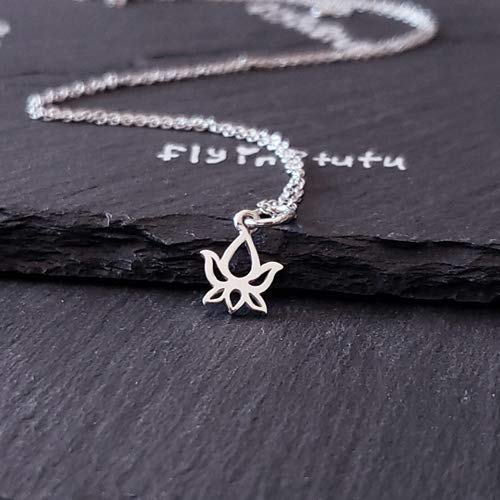 Lotus Bud Charm Sterling Silver Necklace 16" (tiny size)