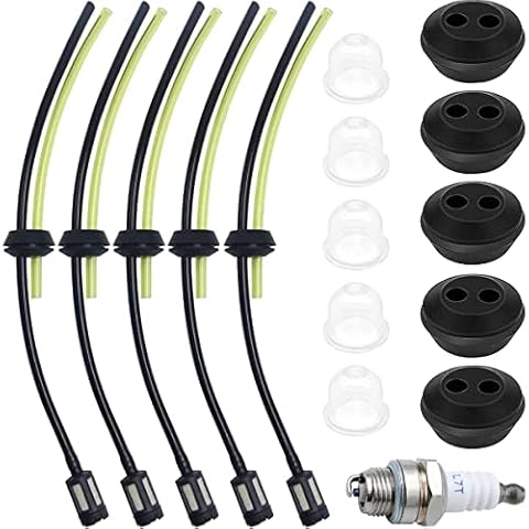 ZAMDOE Benzinfilter Kraftstoffleitung Universal Rasenmäher Kraftstoffschlauch Freischneider Ersatzteil für Trimmer Mäher Heckenschere 5 Stück mit Primerbirne Gummitülle Dichtung Cover