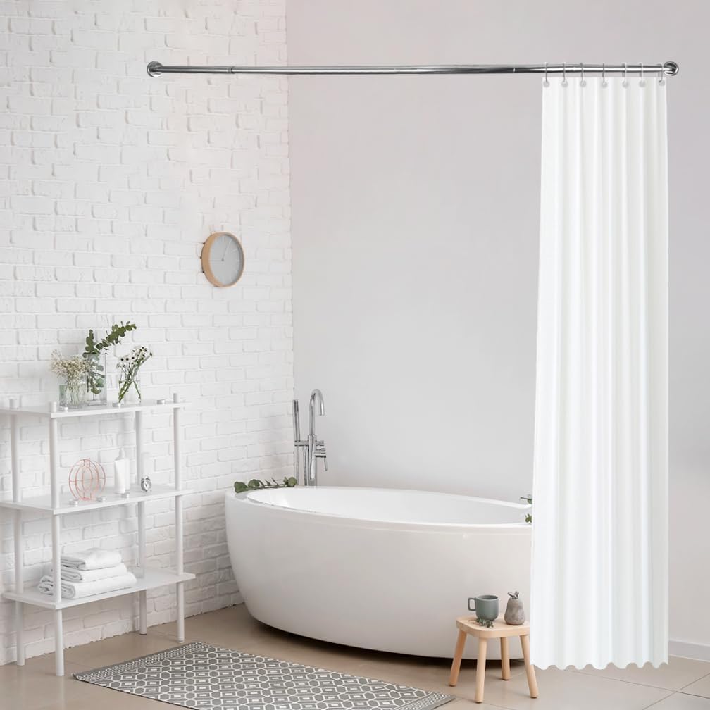 Hershii Adjustable Curved Shower Curtain Rod Wall Mounted L-Shaped Bathroom Corner Curtain Hanger Pole Bath Metal Shower Rail Bar (35.43-51.18) x (35.43-51.18) Inch, Drilling to Install