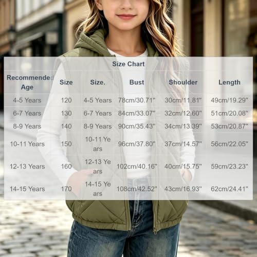 Girls Hooded Quilted Puffer Vest Sleeveless Zipper Snap Winter Kids Jacket - image 4