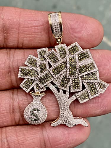 10K Yellow Gold Dollar Money Bag Tree pendant 1.82 ct Diamond Pendant for Men and Women | 2 x 1.2 inch real genuine diamonds charm Pendant (I2-I3 Clarity; G-H Color) | Jewelry Gift Box3