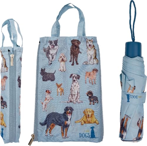 Generisch Taschenschirm & Duo Bag - I love dogs | Regenschirm mit Tasche | Automatikschirm | Motiv: Hunde | Durchmesser 98 cm | sturmsicher