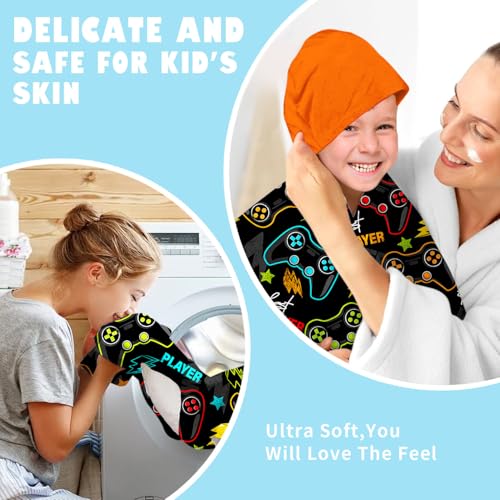 Image of Video Gamer Boys Beach Towel with Hoodie for Kids Toddlers Age 4-8,Game Controller Black Bath Towels Shower Wrap for Boys, Hooded Poncho Beach Blanket for Pool Swimming Wearable Bath Towel for Child