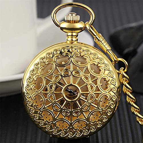 Reloj de bolsillo mecánico dorado con diseño de telaraña tallado 3