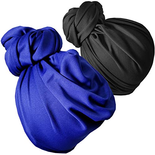 2Pack1Pack Stretch Head Wrap Scarf Turban - Long Black Hair Scarf Wrap Turban Head Scarf Tie SD (1sd black blue)