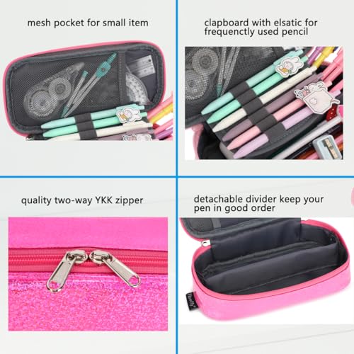 Image of FlowFly Large Capacity Pencil Case for Kids, Boys & Girls - Zippered Multi-Functional Pen Pouch, Soft & Portable Pencil Bag for School, Teens, Students, PU#Pink