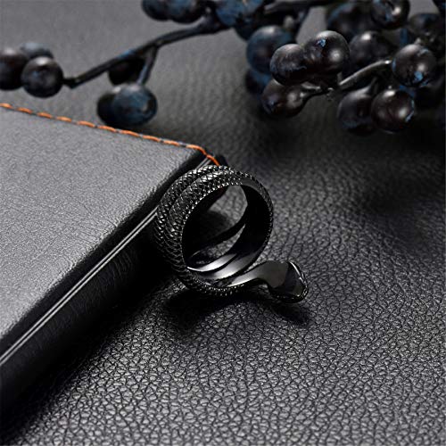 Rofusn Men's Goth Black Tone Stainless Steel Goth Snake Animal Cocktail Party Statement Fashion Ring, Size 7 #TOP3