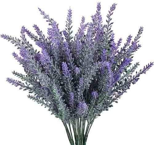 7PCS Artificial Flowers Flocked Plastic Lavender Bundle Fake Plants Wedding Bridle Bouquet Indoor Outdoor Home Kitchen Office Table Centerpieces Arrangements Decor