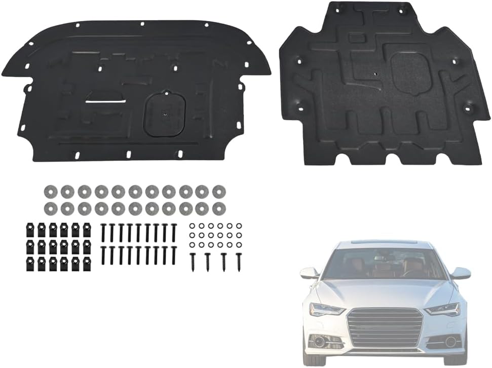 Engine Case Guard Splash Shield Fit for Audi A6 / S6 2012-2018 Front & Rear Lower Engine Mud Flap Cover Plastic PVC Chassis Protection Plate,Direct Installation NO Drilling