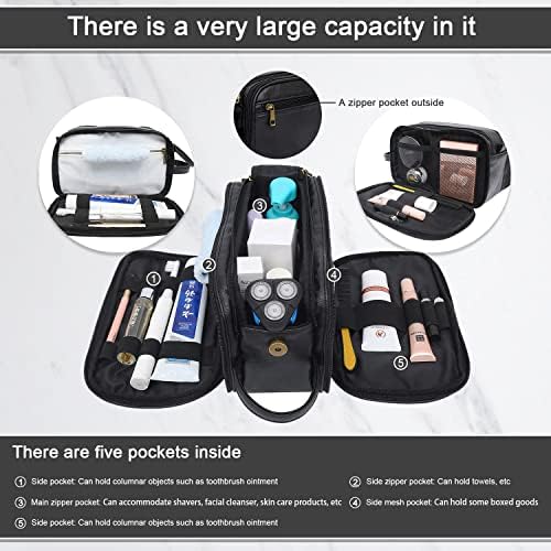 Ynport PU Leather Toiletry Bag for Men Travel Shaving Dopp Kit-Large Cosmetic Bags Unisex Toiletries Bathroom Organizer Accessories Organizer(Black) 5 Ynport PU Leather Toiletry Bag for Men Travel Shaving Dopp Kit-Large Cosmetic Bags Unisex Toiletries Bathroom Organizer Accessories Organizer(Black)