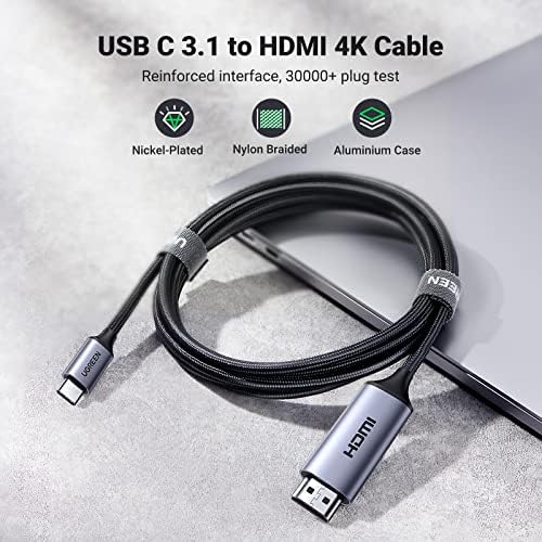 UGREEN Kabel USB C HDMI 4 K@60 Hz Thunderbolt 3 Kompatybilny Typ C na HDMI Adapter Kompatybilny z MacBook Pro, iPad Pro, Surface Go 2, Surface Pro 7, S21 itd.(2M)
