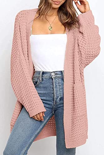 Women's Long Sleeve Cardigan Loose Long Knitted Sweater Jacket Pink #TOP1