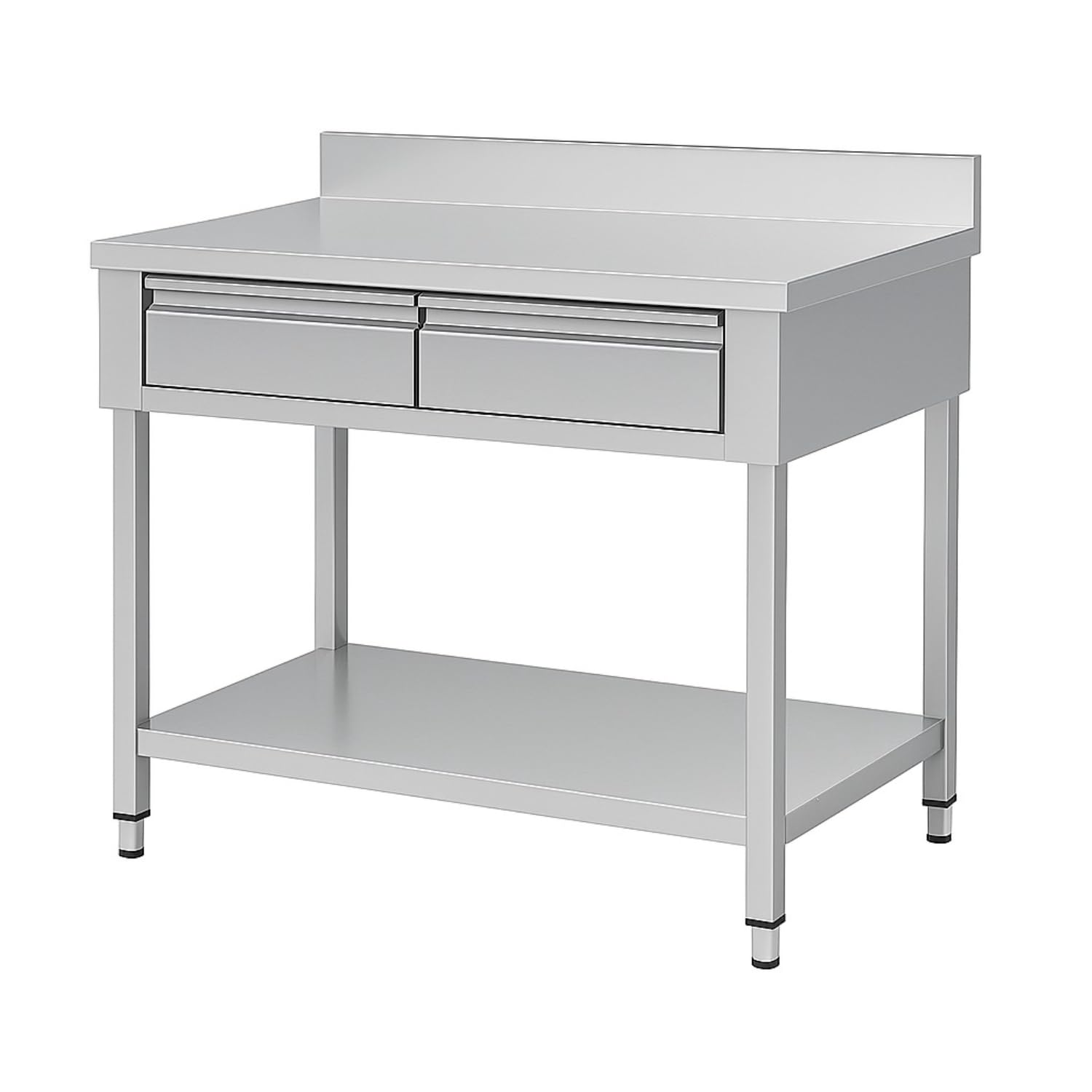 Ristoattrezzature - Tavolo in acciaio inox su gambe con 2 cassetti, piano di fondo e alzatina 160x60x95h cm - Per uso professionale