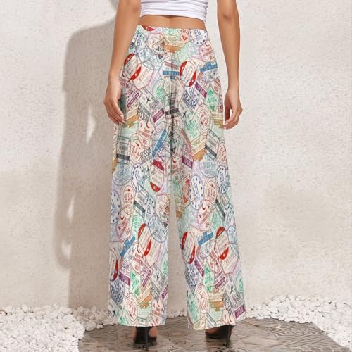 VOSERY Palazzo Pants for Women - Passport Stamp Comfy Casual Womens Wide Leg Pants Baggy Lounge Pants4