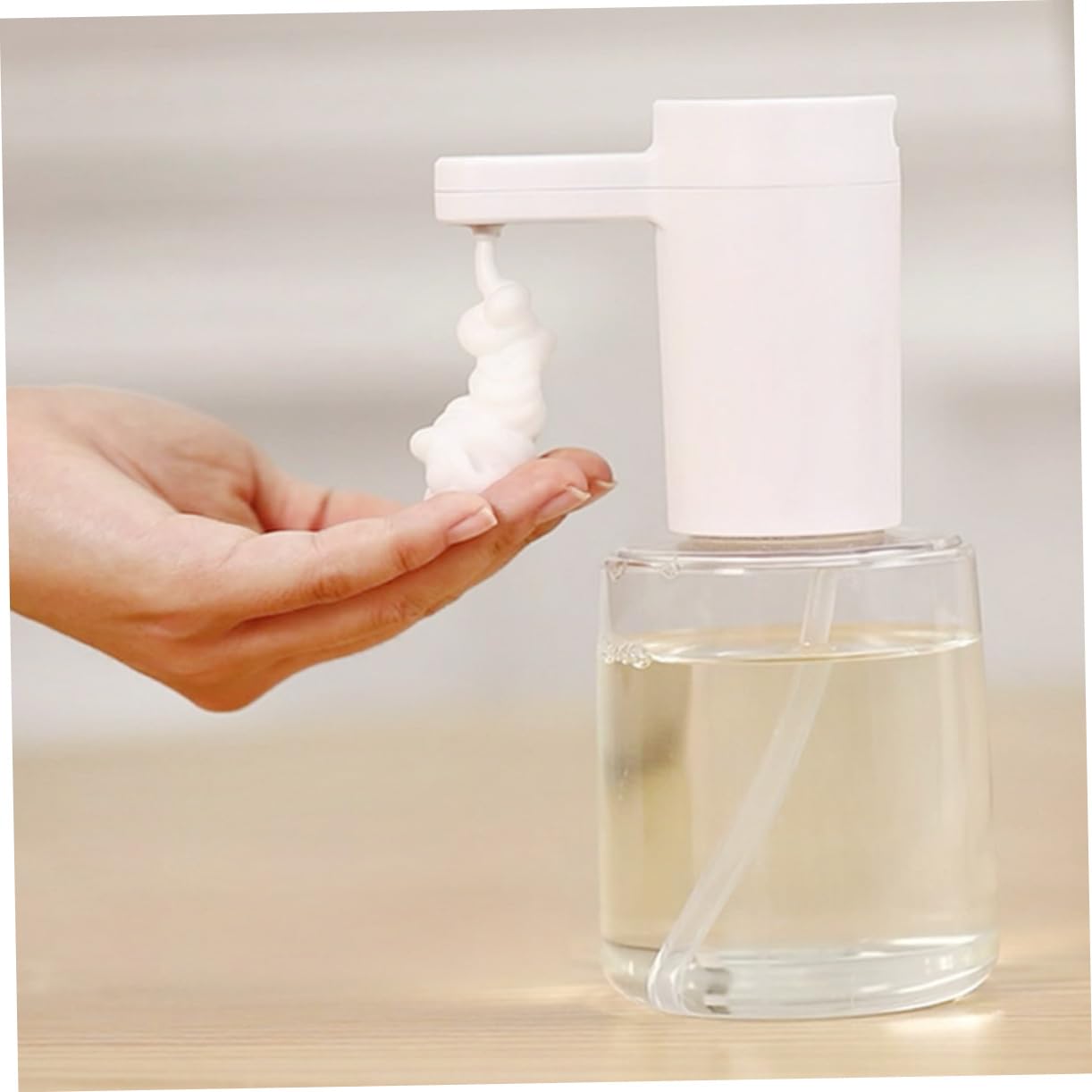 Dispenser di Sapone Automatico Sensore, Ricaricabile, senza Toccare, in Plastica Bianca, per Bagno e Toilette